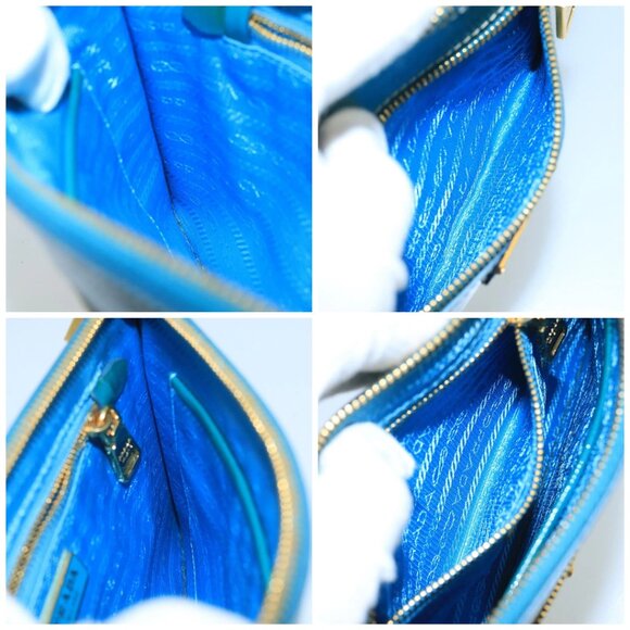 PRADA Shoulder Bag Safiano leather Turquoise Blue Gold Auth - Picture 15 of 16